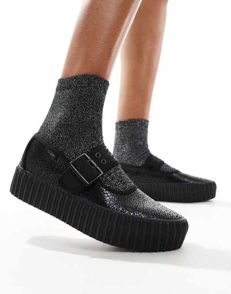 Vans Mary Jane Creeper shoe with snake print detail in black - view 1