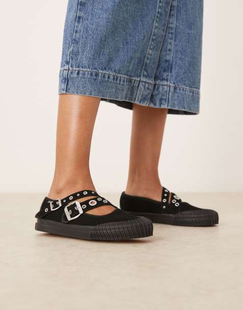 Vans Mary Jane cross strap ballet pumps with buckle detailing in black - view 1