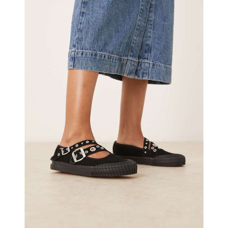 Vans Mary Jane cross strap ballet pumps with buckle detailing in black