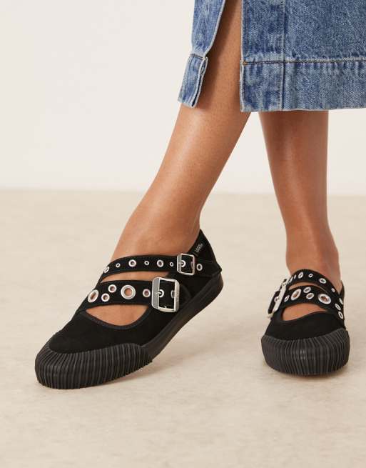 Vans Mary Jane cross strap ballet pumps with buckle detailing in