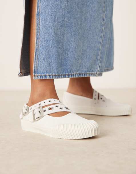 Vans Mary Jane cross strap ballet pumps with buckle detailing in white - view 1