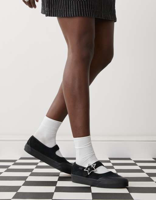 Vans Mary Jane sneakers in black with star buckle detail, 3 of 4