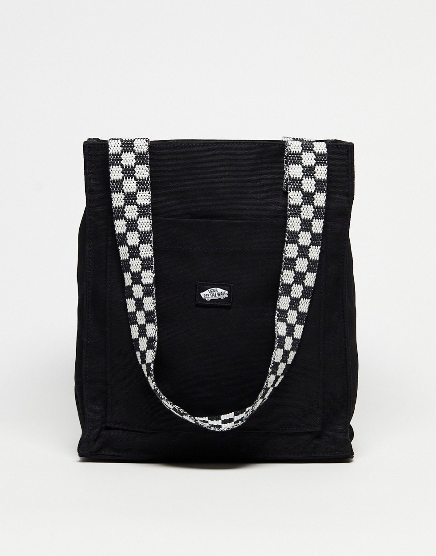 Vans midi tote bag with checker board strap in black