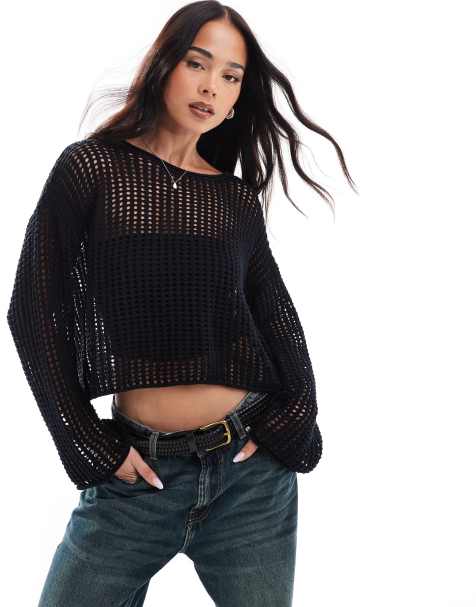 Vans - Mila - Crop top ras de cou en maille ajourée - Noir - view 1