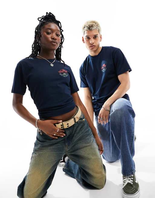 Vans - Mini Dual - T-shirt blu navy con stampa di palme sul retro
