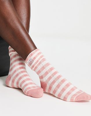 Vans Mixed Up gingham check socks in pink