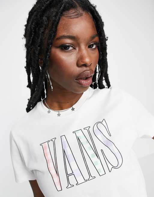 Vans – Mixed Up – Naturvit, ginghamrutig t-shirt med logga 