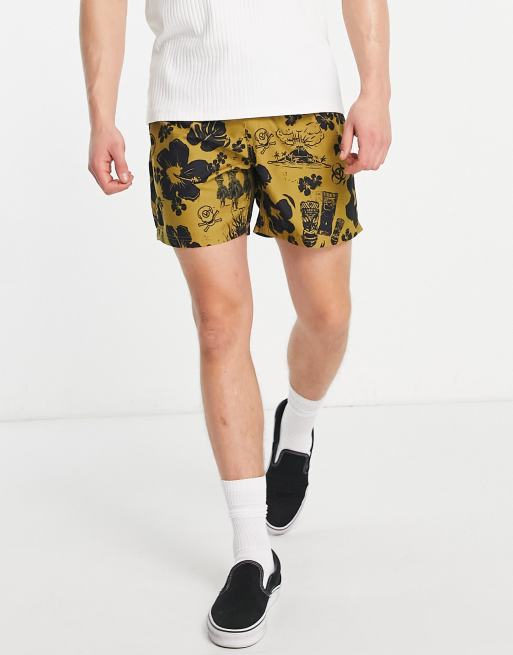 Vans Mixed Volley hawaian print shorts in brown