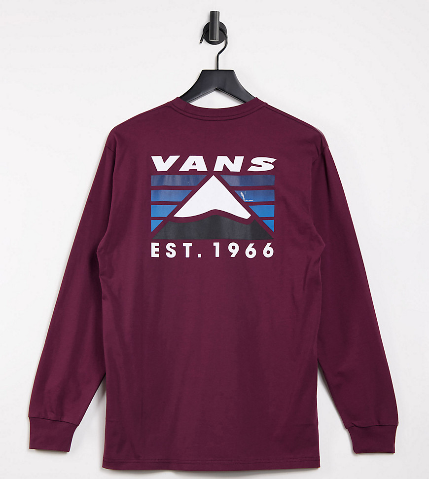 Vans Mountain back print long sleeve t-shirt in burgundy Exclusive at ASOS-Red