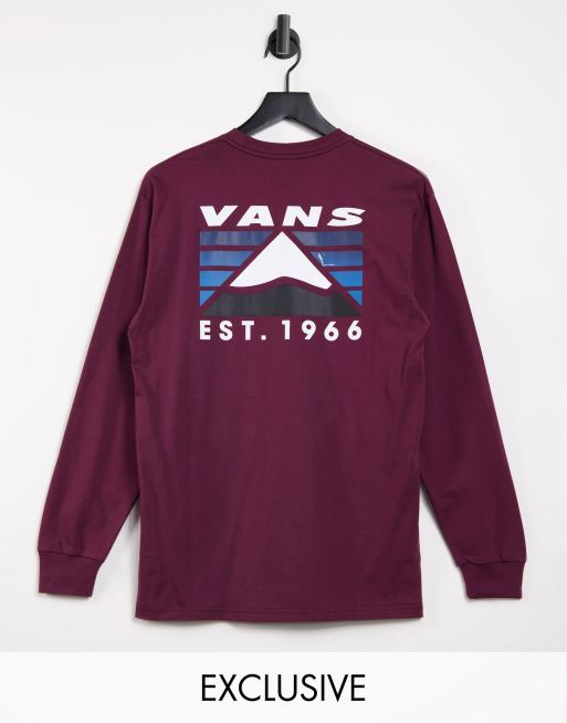 Vans – Mountain – Burgundowy T-shirt z długim rękawem z nadrukiem na plecach, tylko w ASOS