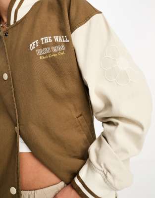 Vans music lovers bomber varsity jacket in brown | ASOS