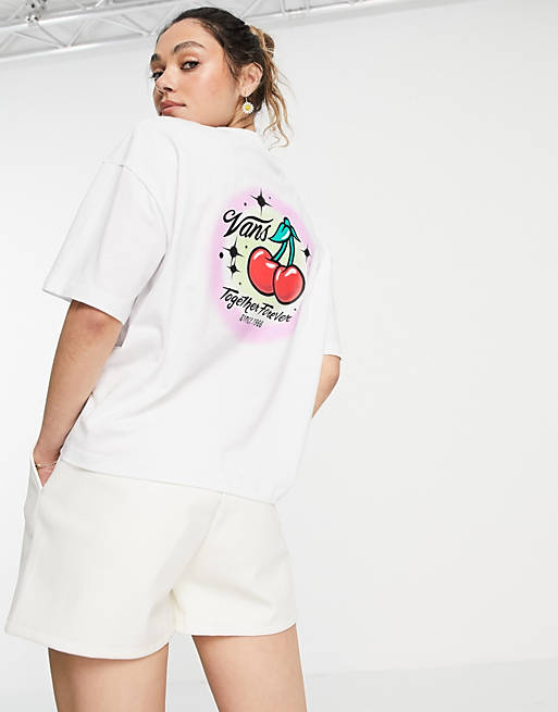 Tops Vans Occasion back print crop t-shirt in white 
