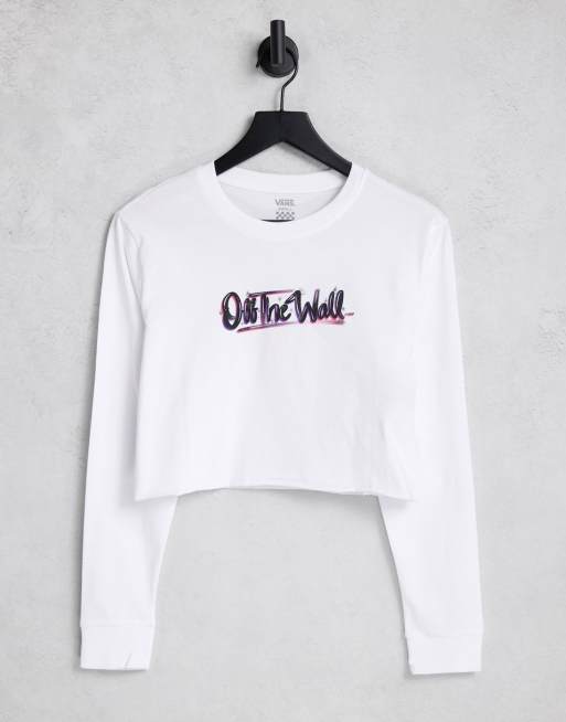 Vans - Occasion - Cropped T-shirt met print op de rug en lange mouwen in wit