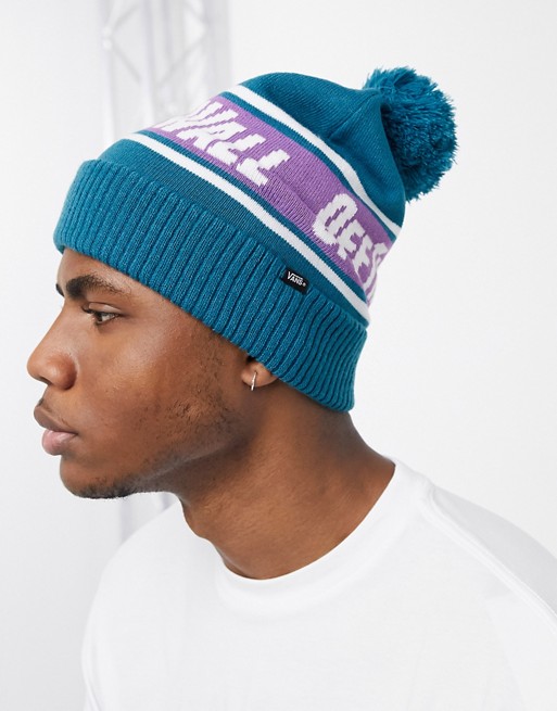 Vans Off The Wall Pom beanie in blue