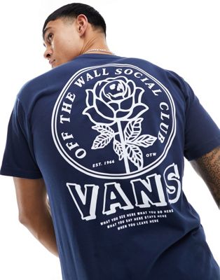 Vans off the wall social club back print t-shirt in navy - ASOS Price Checker