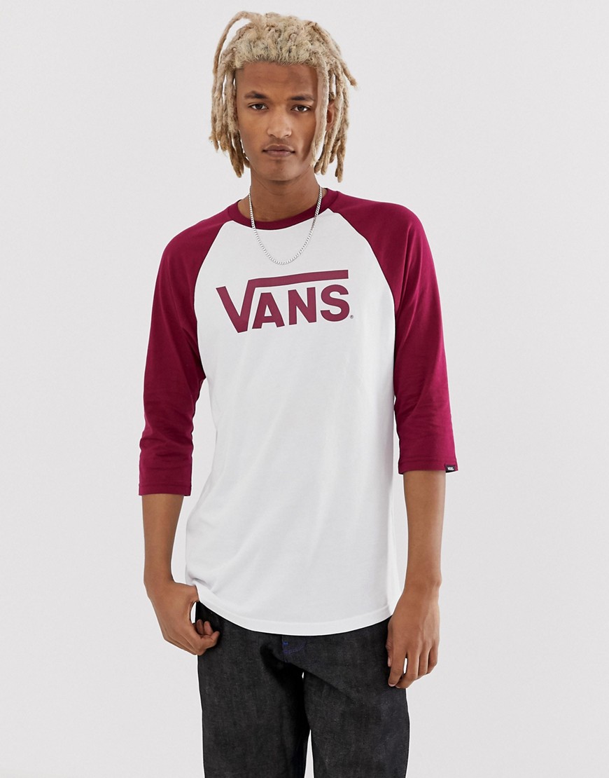 Vans – Off The Wall – Vinröd t-shirt med raglanärm-Svart