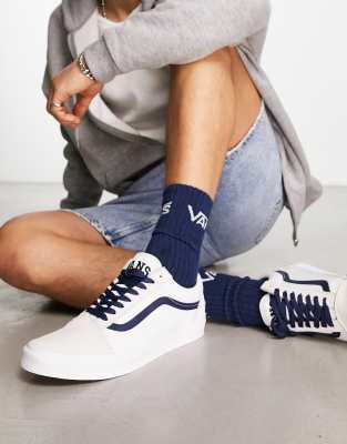 Vans Old Skool Baskets avec bande sur le c t Blanc bleu