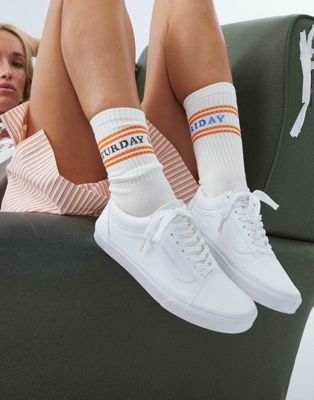 Vans Old Skool trainers in tumble faux leather triple white - ASOS Price Checker