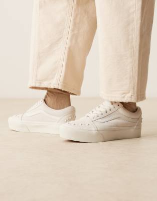 Old Skool - Baskets ornées de perles à semelle plateforme - Blanc triple 40.5
