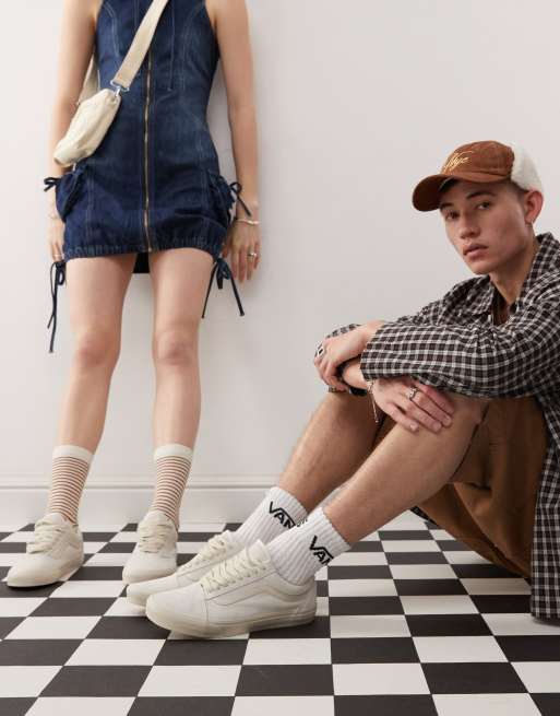Vans – Old Skool – Buty sportowe ze sznurowadłami oversize w kolorze złamanej bieli