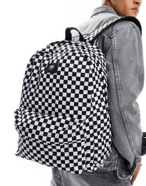 Vans old skool check backpack in black and white