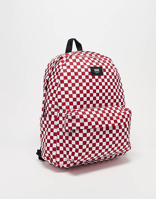 Is crying coffee Inquiry Vans Old Skool checkerboard backpack in red and white | ASOS