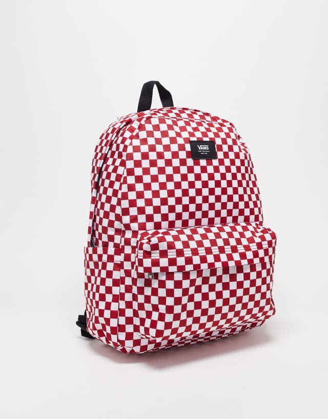 Vans Old Skool checkerboard backpack in red and white