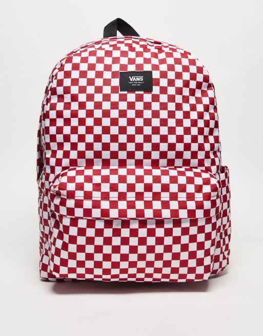 Vans red and on sale white checkerboard backpack