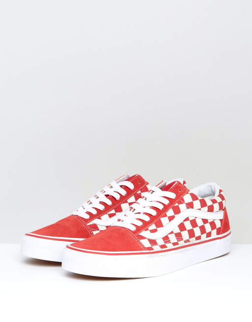 Vans Old Skool Checkerboard Trainers In Red VA38G1P0T