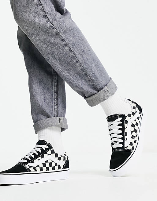Række ud Slip sko Ensomhed Vans Old Skool checkerboard trainers in white and black | ASOS