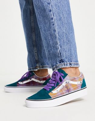Vans Old Skool colourblock trainers in navy and brown   - ASOS Price Checker