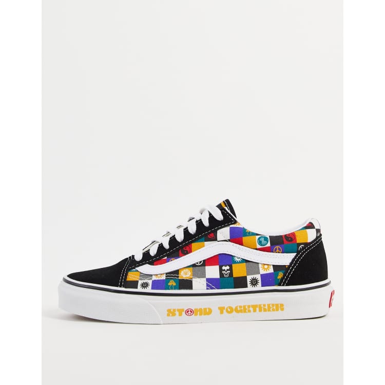 Multi old skool rainbow checker clearance trainers