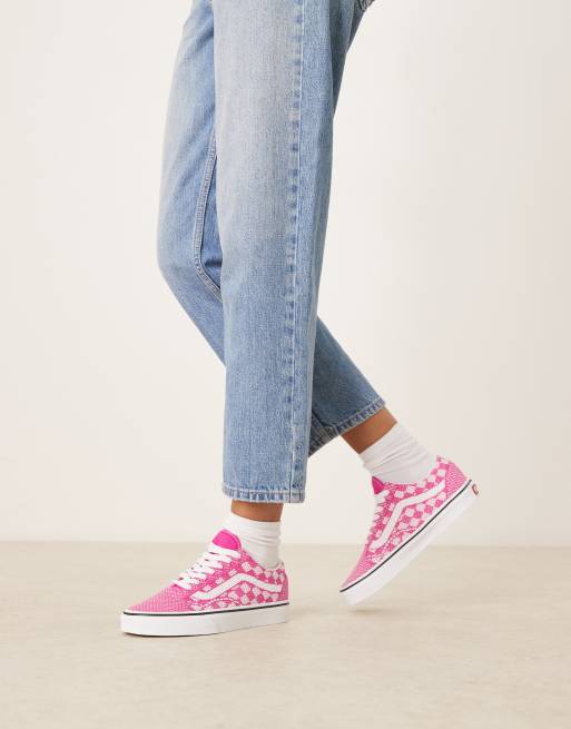 Vans Old Skool EK knitted upper sneakers in bright pink checkerboard, 4 of 5