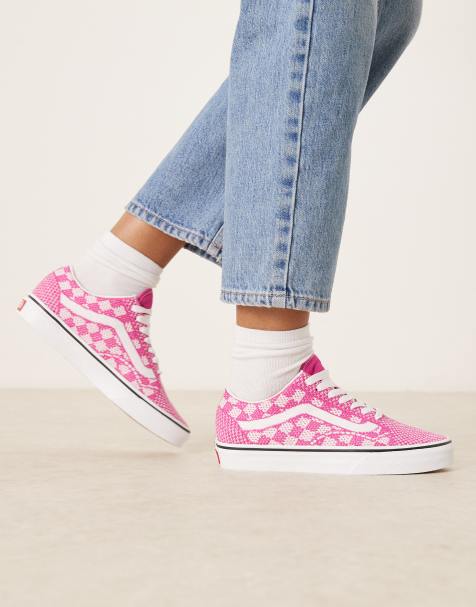 Vans Old Skool EK knitted upper trainers in bright pink checkerboard - view 1