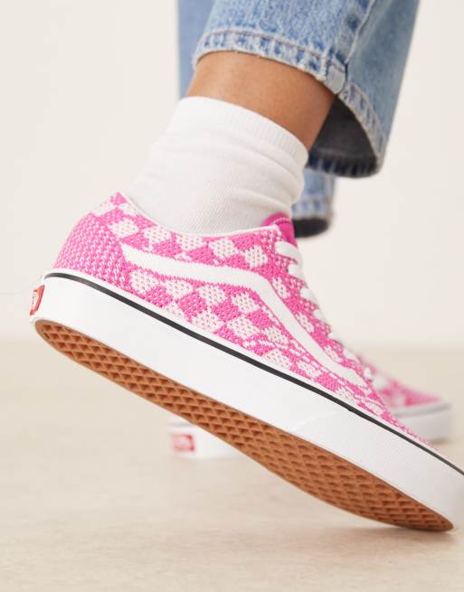 Vans Old Skool EK knitted upper trainers in bright pink checkerboard, 3 of 5