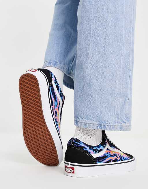 Blue vans with store flames