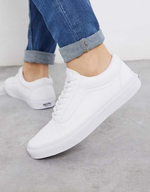 White vans deals leather laces