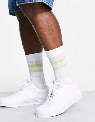 white faux leather vans