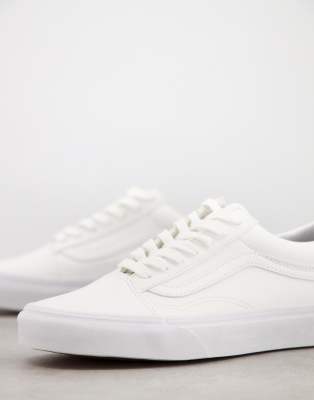white faux leather vans