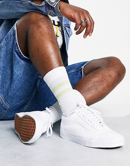 Vans Old Skool Faux Leather Trainers In White | Asos