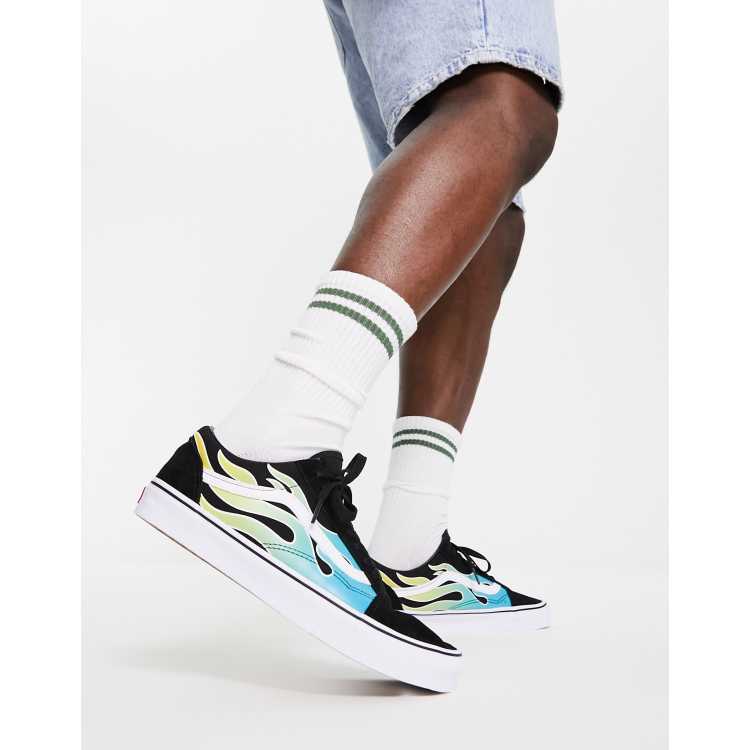 Vans Old Skool Flame printed sneakers in black and blue | ASOS