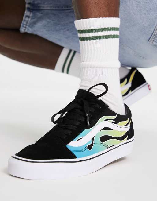 Vans Old Skool Flame printed sneakers in black and blue