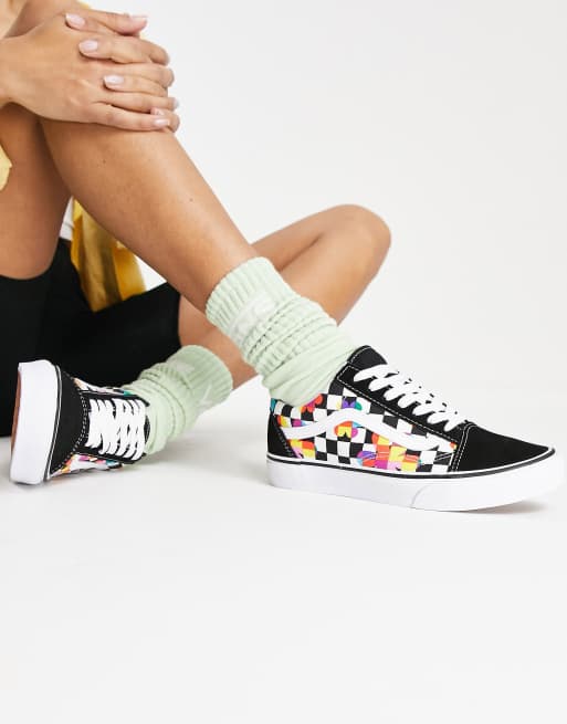 Checkered vans with flowers sale