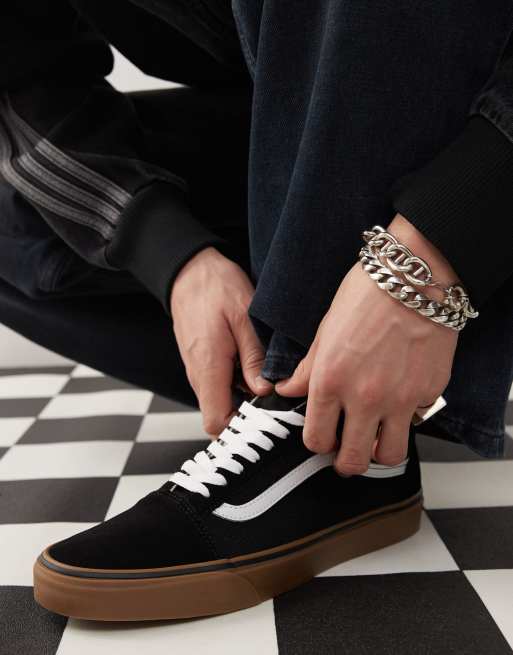 Black and white shop vans with brown sole