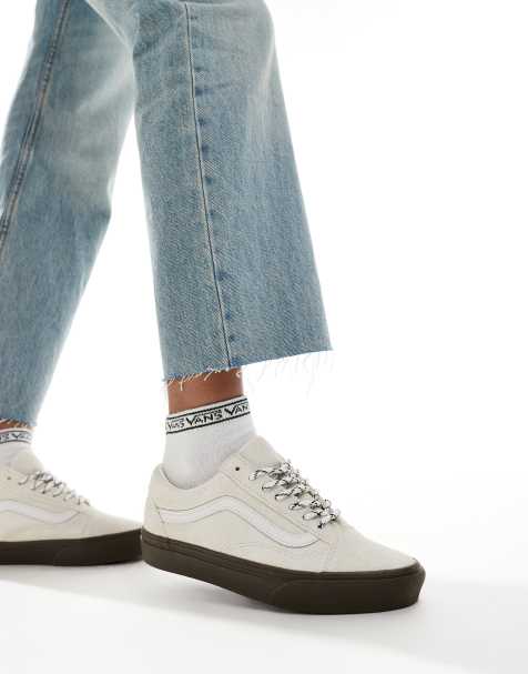Vans old skool hairy suede trainers in off white with gum sole - view 1