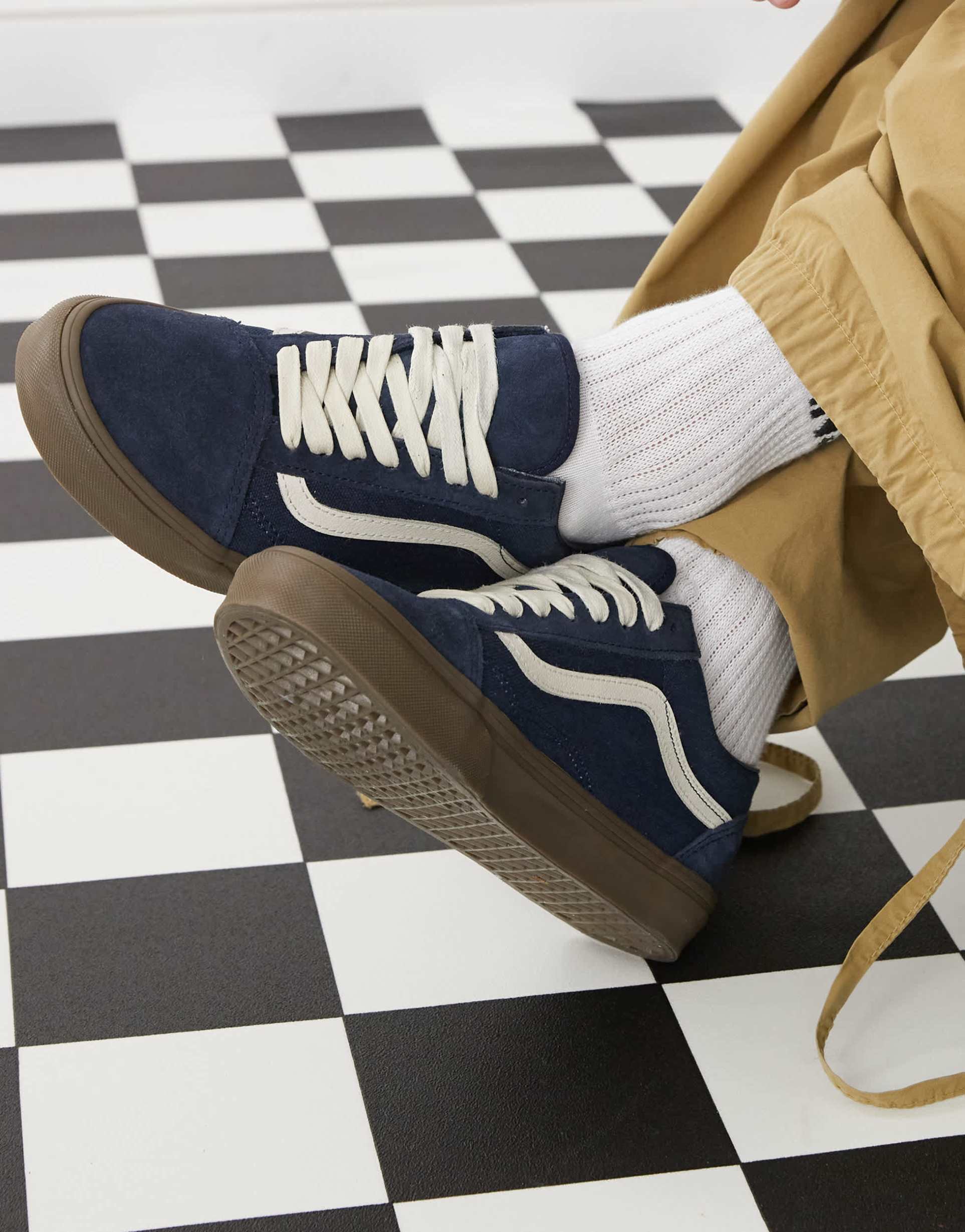 vans old skool heavy canvas sneakers in two tone navy with gum sole