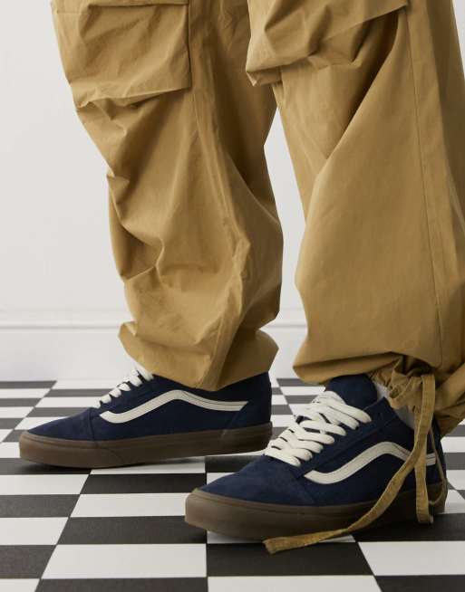 Vans Old Skool heavy canvas sneakers in two tone navy with gum