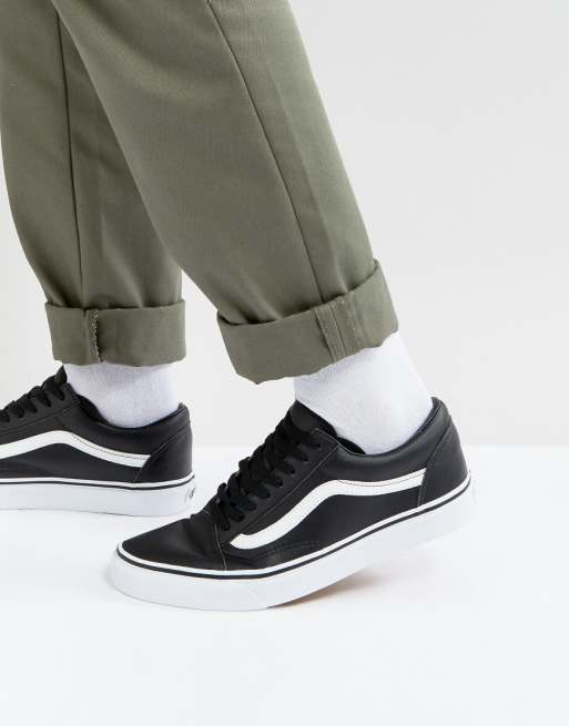 Vans Old Skool Leather Trainers In Black VA38G1NQR | ASOS