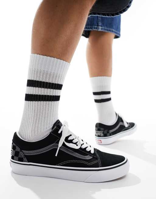 Vans Old Skool logo checkerboard sneakers in black | ASOS