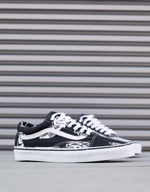 Vans old skool logo 2025 print trainers in black